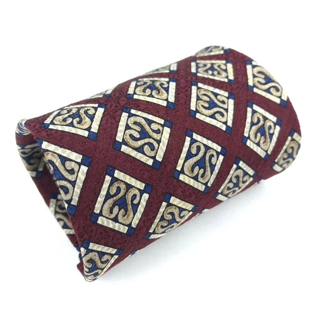 Jos. A. Bank Premier Collection Tie 100% Silk Maroon Red Blue Beige Necktie 63